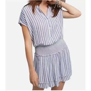 RAILS Angelina Boracay Stripe Linen Dress Blue White Cap Sleeve Women's Small